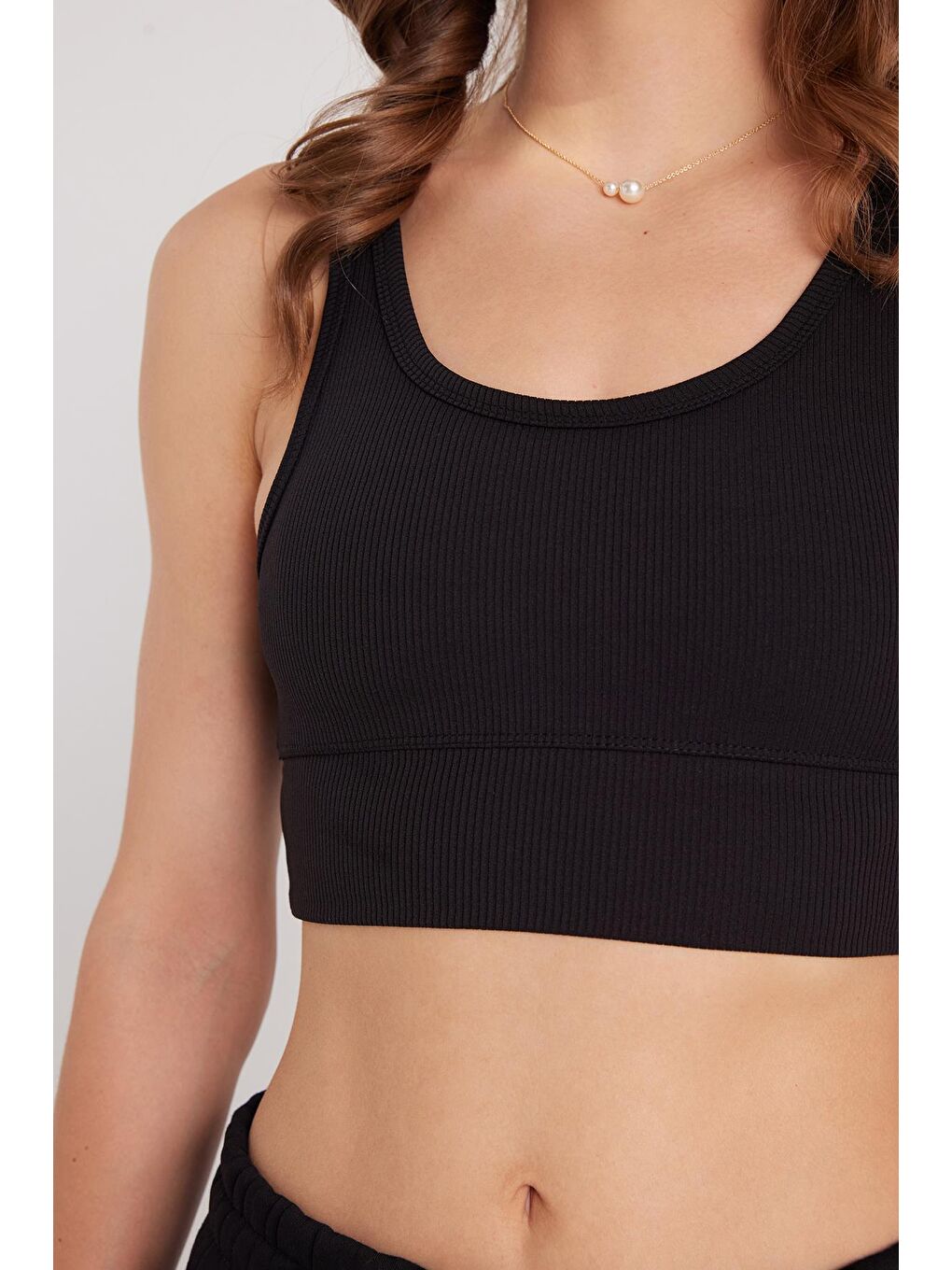 Kadın Slim Fit Dar Kesim Bisiklet Yaka Kalın Askılı Esnek Siyah Spor Atlet-2