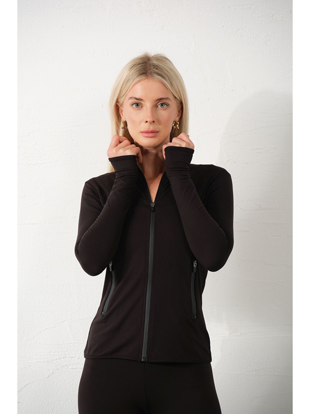 Siyah Water Proof Fermuar Çift Cepli Light warm running ceketi Eşofman üstü-1