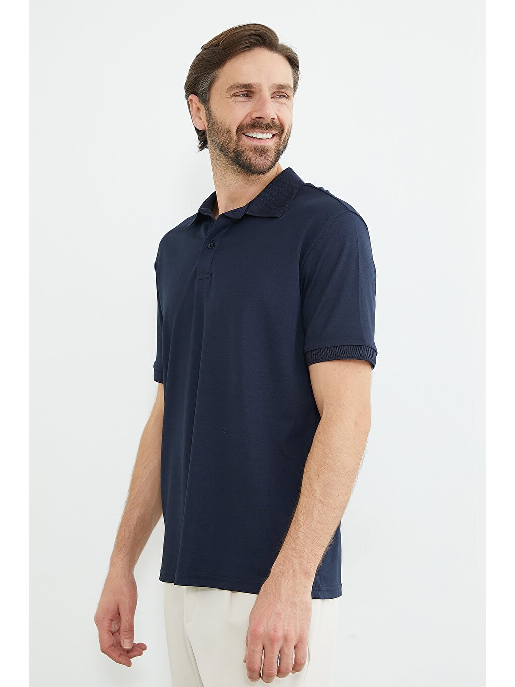 Mavi Ribanalı Polo Yaka Tişört-4