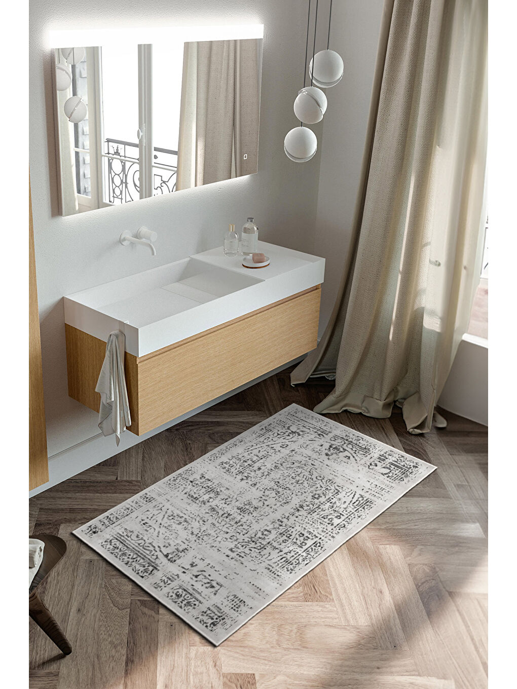 Gri Dekoratif Özel Tasarım Yıkanabilir İnce Kaymaz Tabanlı Modern Halı KECE FR40-3