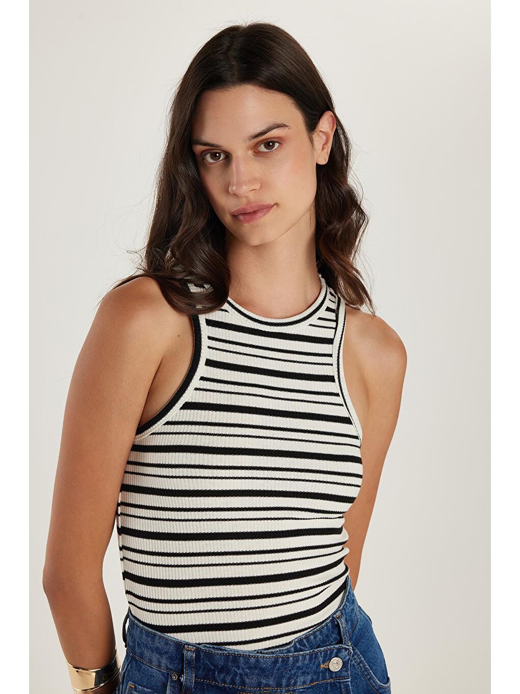 Karışık Kadın Slim Fit Dar Kesim Bisiklet Yaka Body Atlet