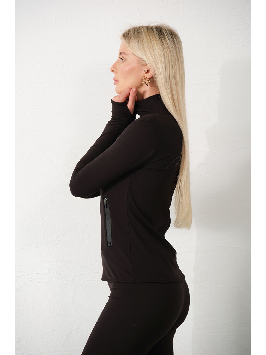 Siyah Water Proof Fermuar Çift Cepli Light warm running ceketi Eşofman üstü-5