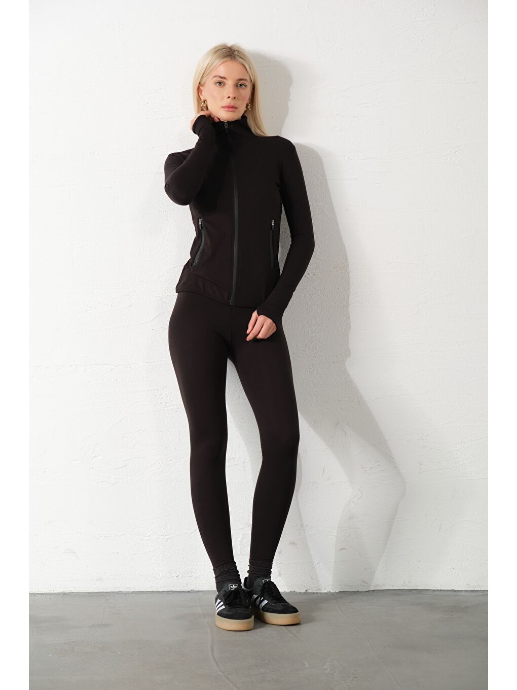 Siyah Water Proof Fermuar Çift Cepli Light warm running ceketi Eşofman üstü-6
