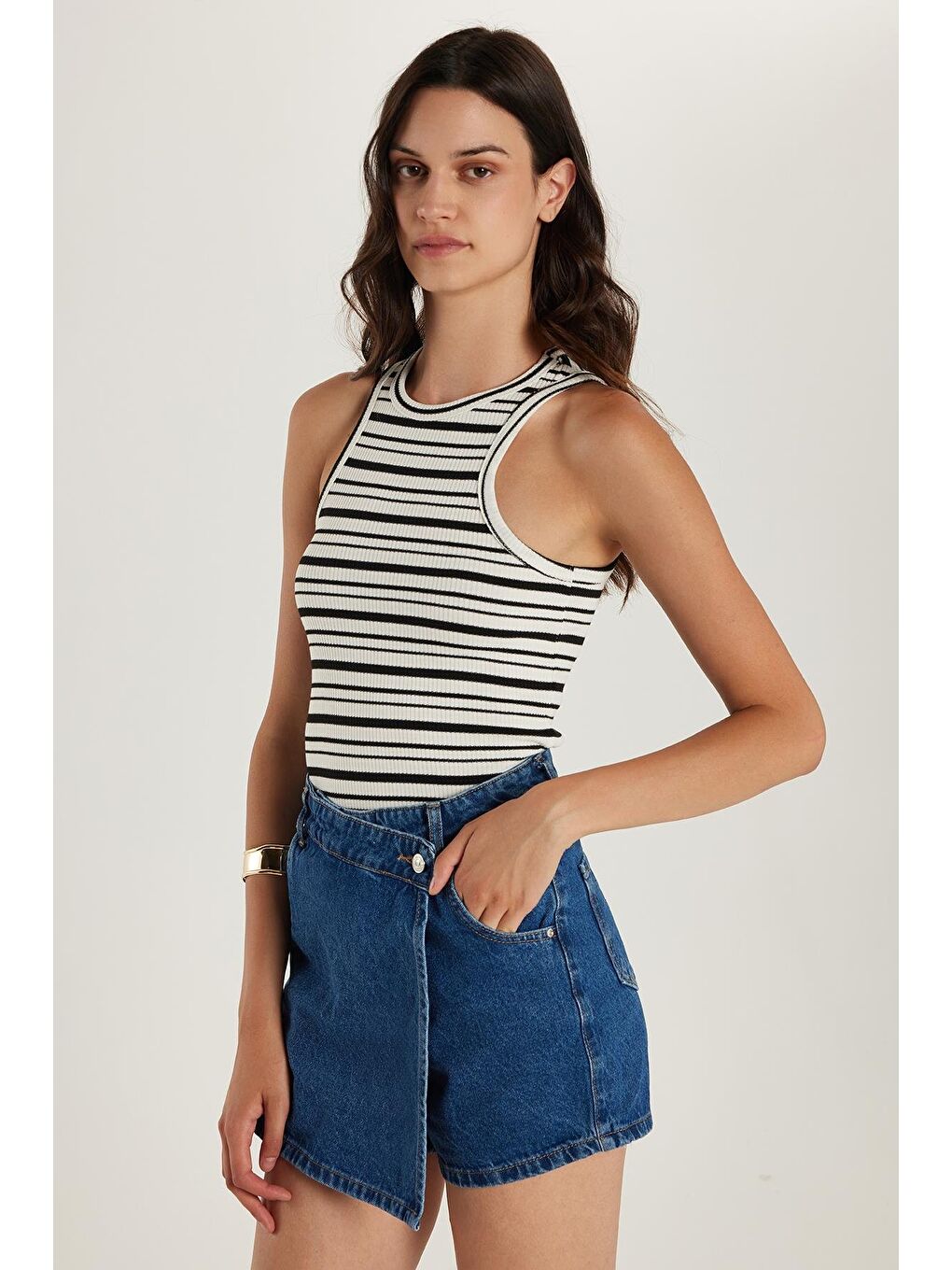 Karışık Kadın Slim Fit Dar Kesim Bisiklet Yaka Body Atlet-1