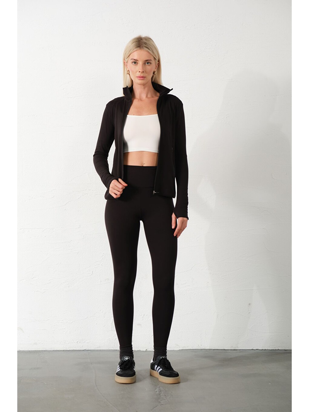 Siyah Water Proof Fermuar Çift Cepli Light warm running ceketi Eşofman üstü-7