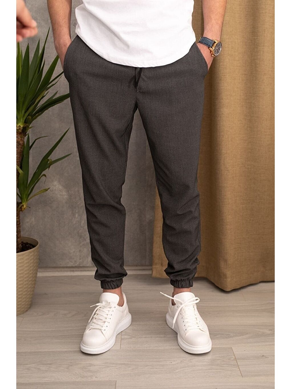 Gri Erkek Dar Kalıp Lastikli Paça Jogger Pantolon