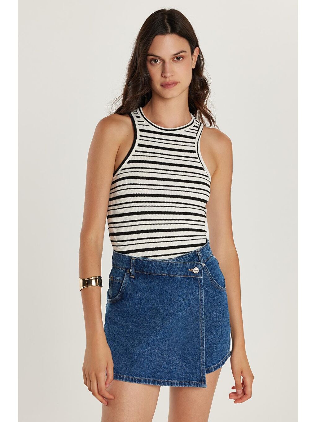 Karışık Kadın Slim Fit Dar Kesim Bisiklet Yaka Body Atlet-3