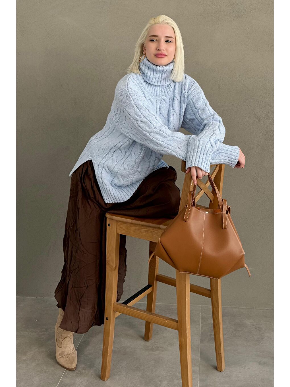 Mavi Boğazlı Triko Kazak Mg2376-1