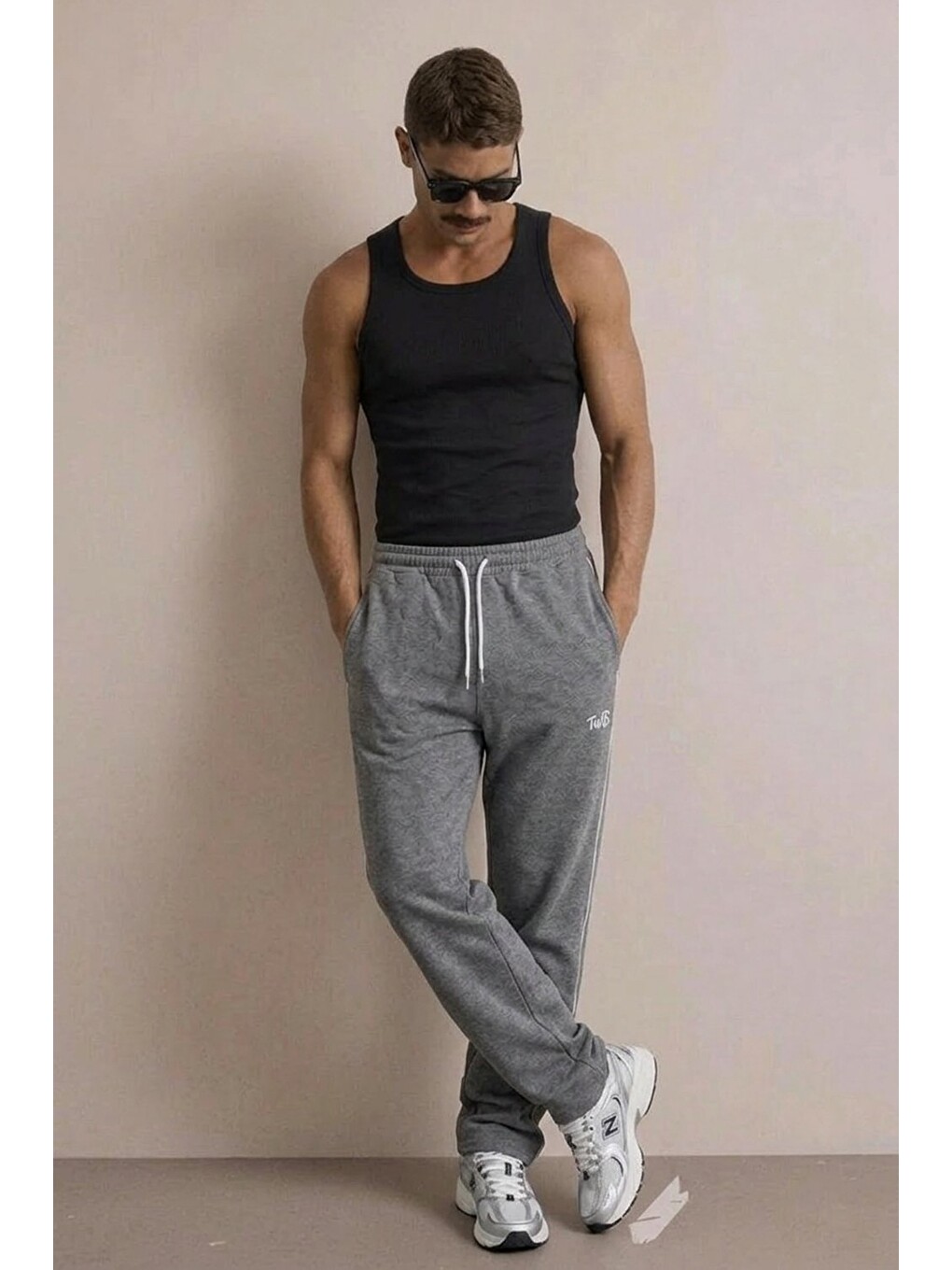Gri Erkek Regular Fit Baskılı Füme Baskılı Eşofman Altı-3