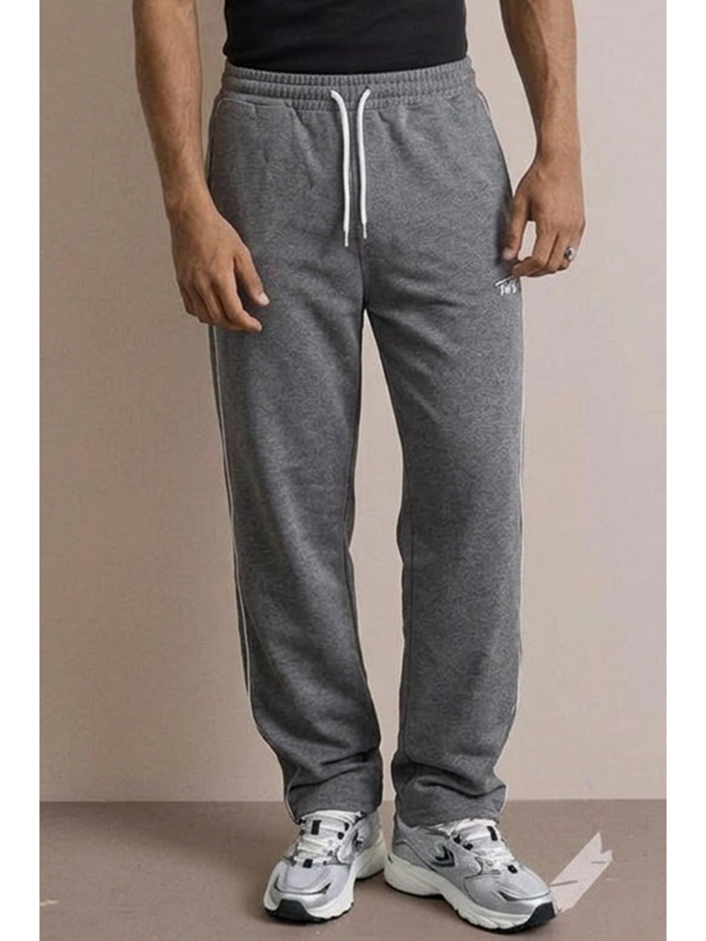 Gri Erkek Regular Fit Baskılı Füme Baskılı Eşofman Altı-4