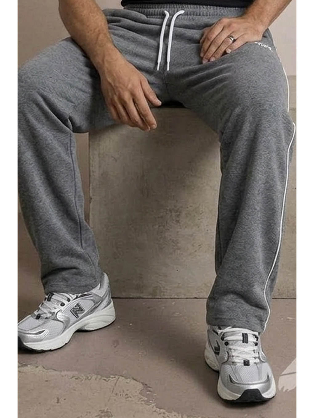 Gri Erkek Regular Fit Baskılı Füme Baskılı Eşofman Altı-5