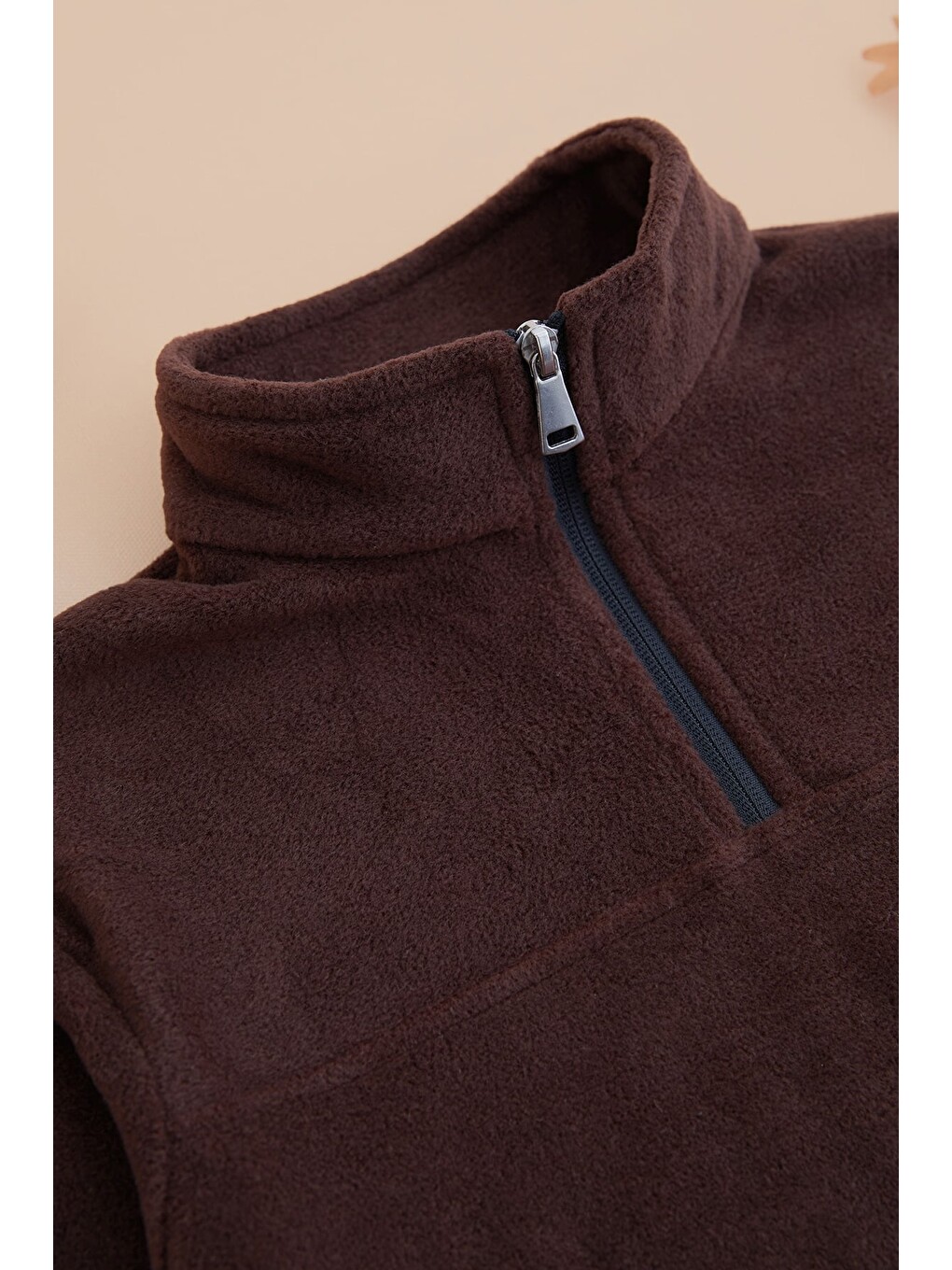 Kahverengi Yarım Fermuarlı Polar Erkek Çocuk Sweatshirt-1