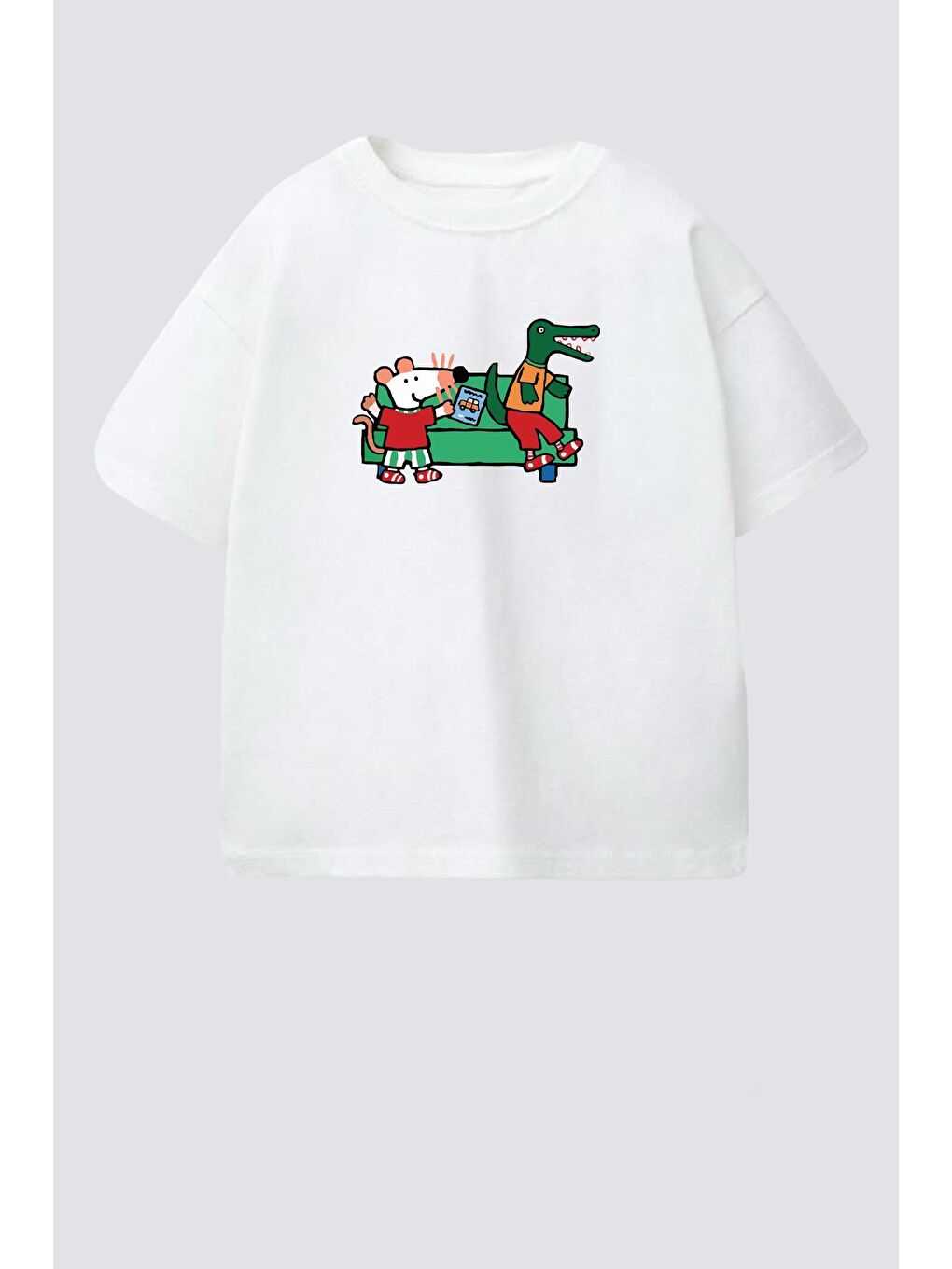 Ekru Erkek Çocuk Pamuklu Bisiklet Yaka Baskılı T-Shirt