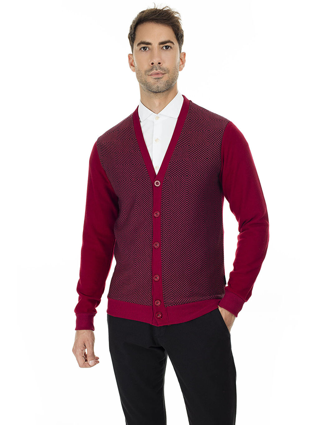 Buratti Bordo Slim Fit V Yaka Erkek Hırka 456405 - 2