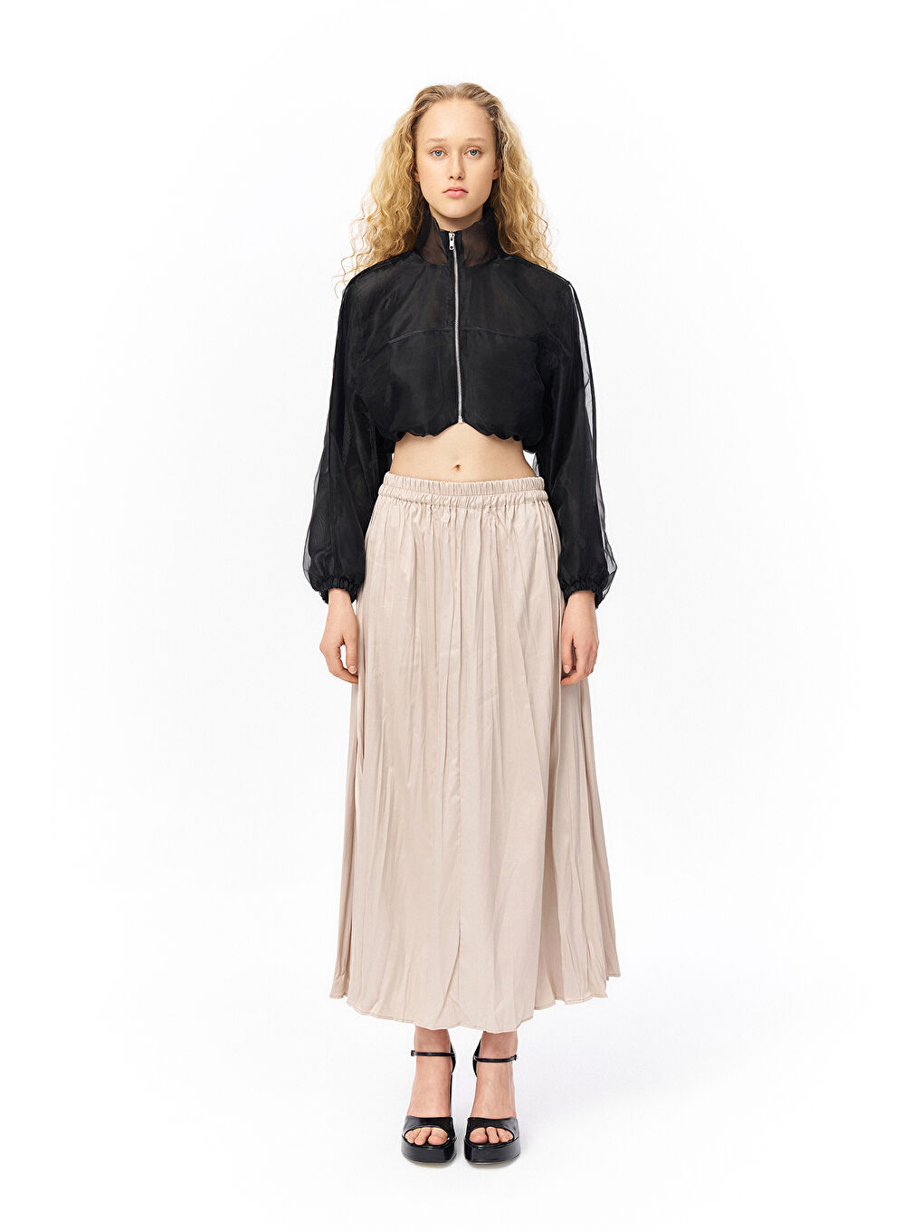 Organze Tül Detaylı Bomber Ceket Siyah-2