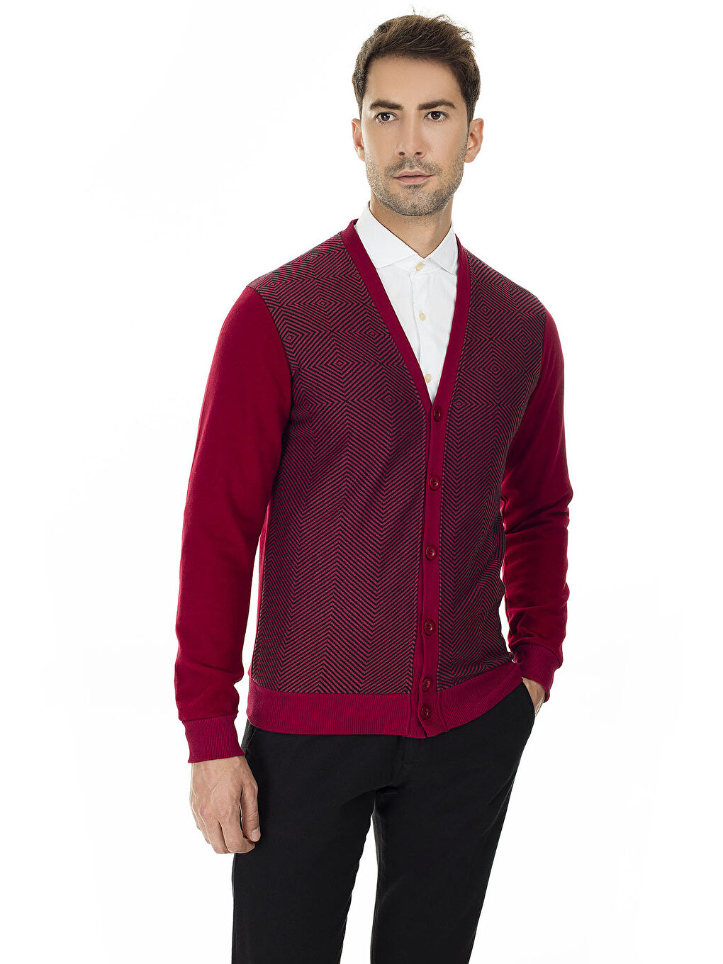 Buratti Bordo Slim Fit V Yaka Erkek Hırka 456405 - 3