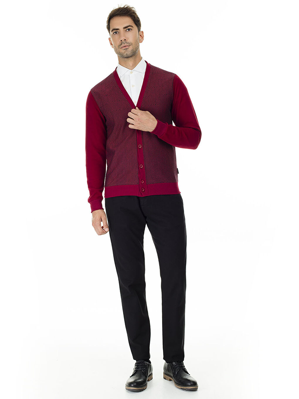 Buratti Bordo Slim Fit V Yaka Erkek Hırka 456405 - 4