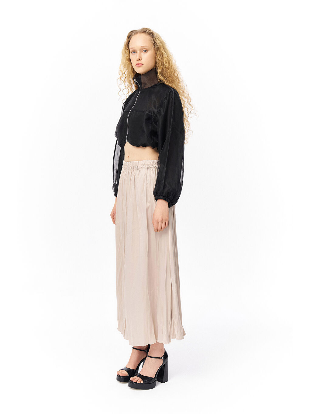 Organze Tül Detaylı Bomber Ceket Siyah-3