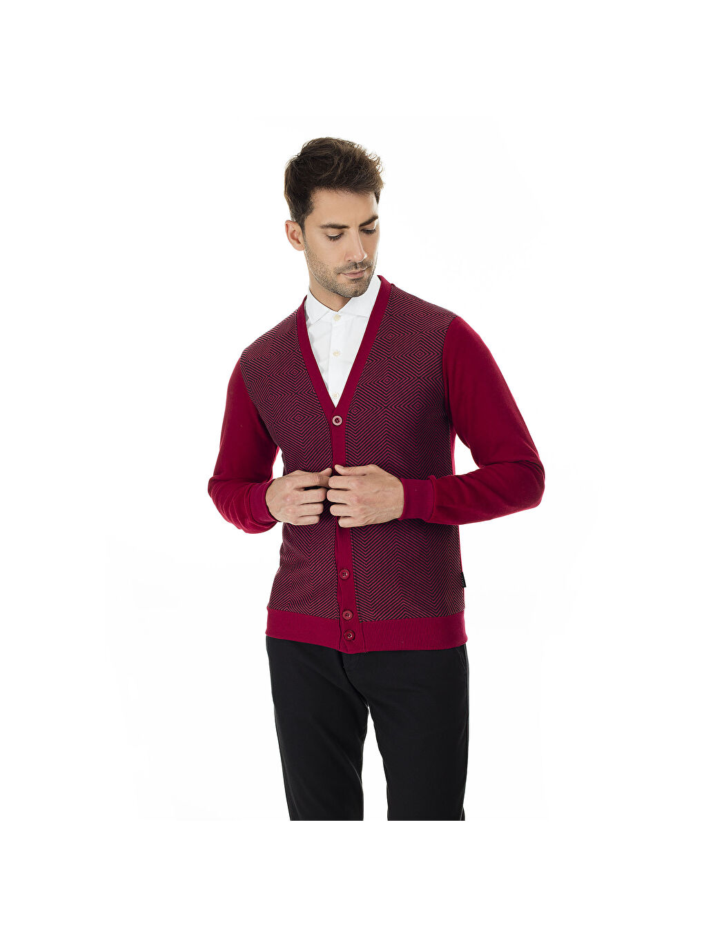 Buratti Bordo Slim Fit V Yaka Erkek Hırka 456405 - 7