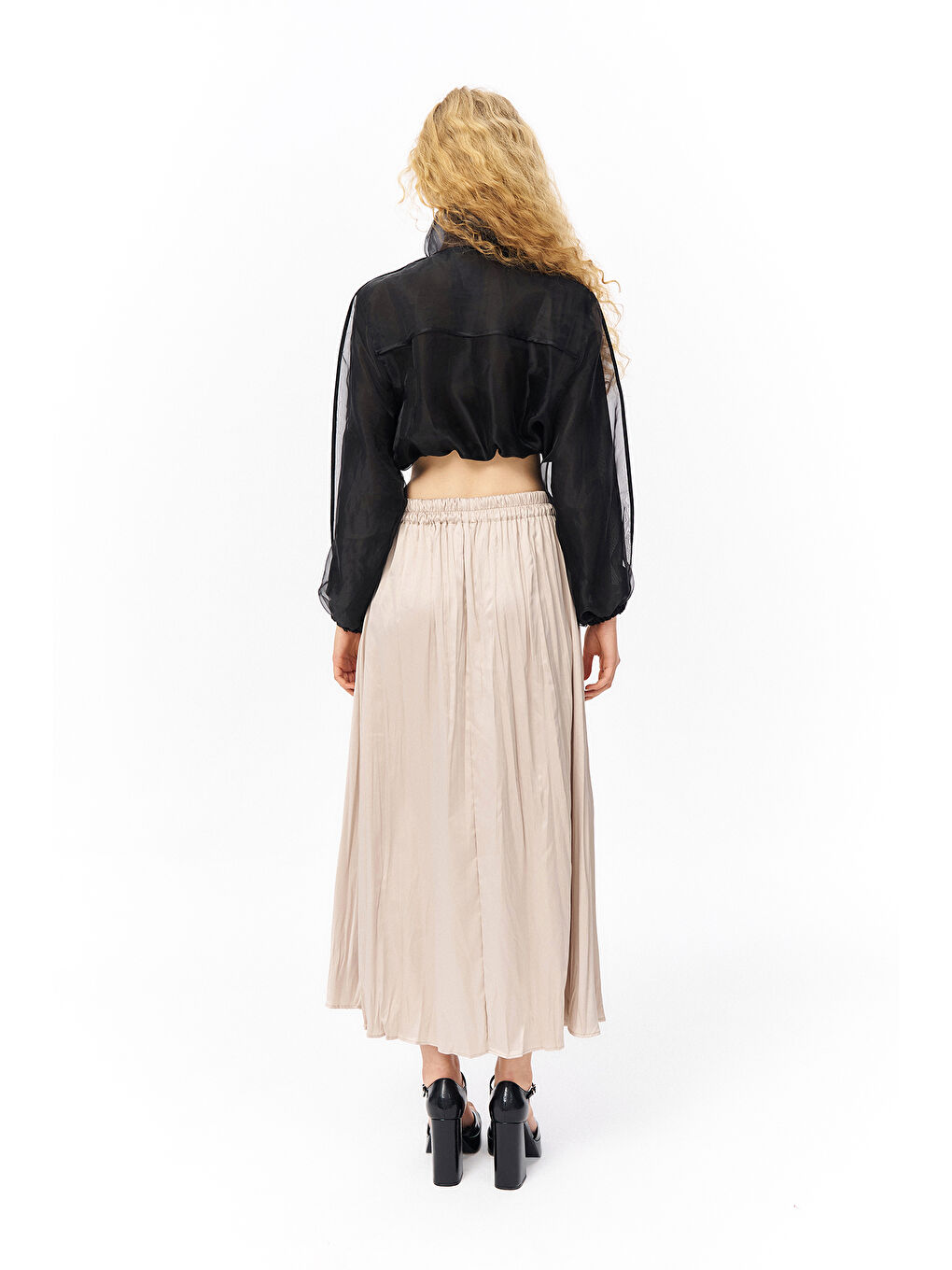 Organze Tül Detaylı Bomber Ceket Siyah-4