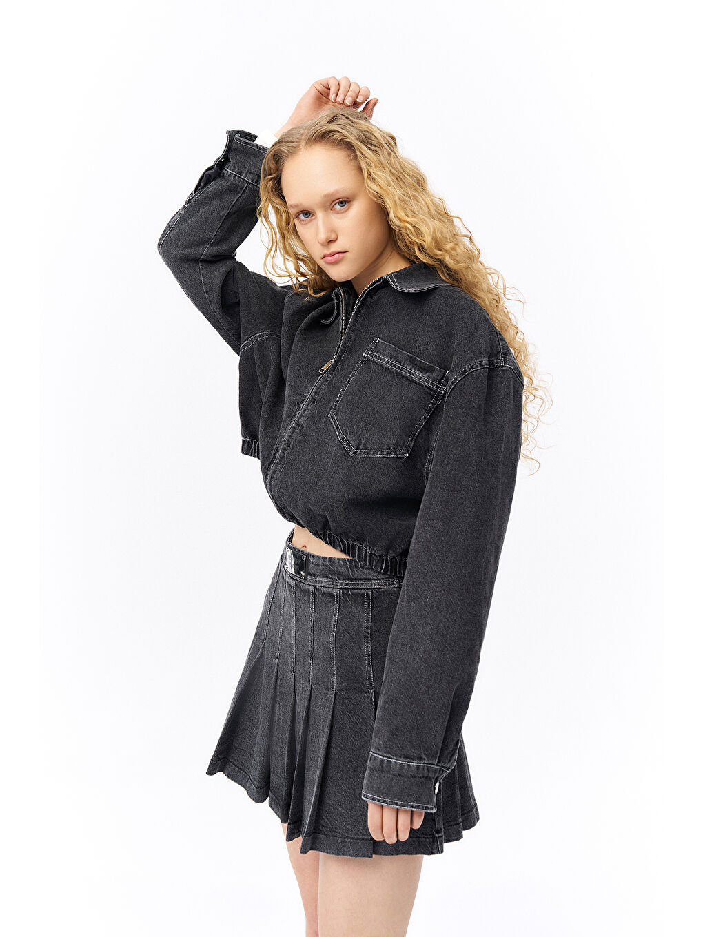 Büyük Cepli Fermuarlı Beli Lastikli Ceket Antrasit-5