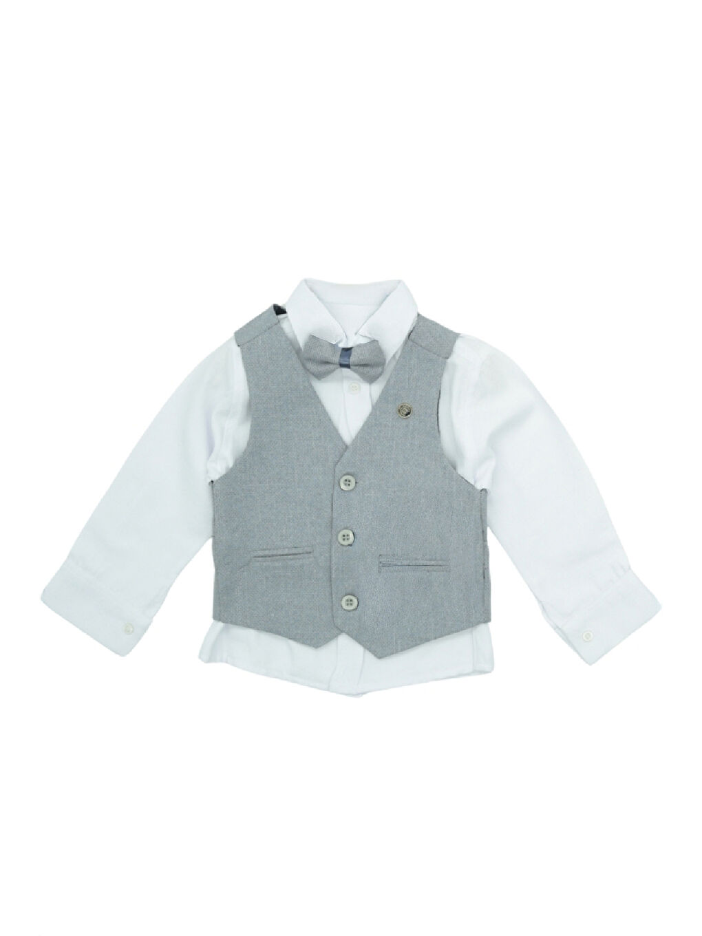 Gri Erkek Bebek 4'lü Takım Set (Pantolon+Gömlek+Yelek+Papyon) 12389-1