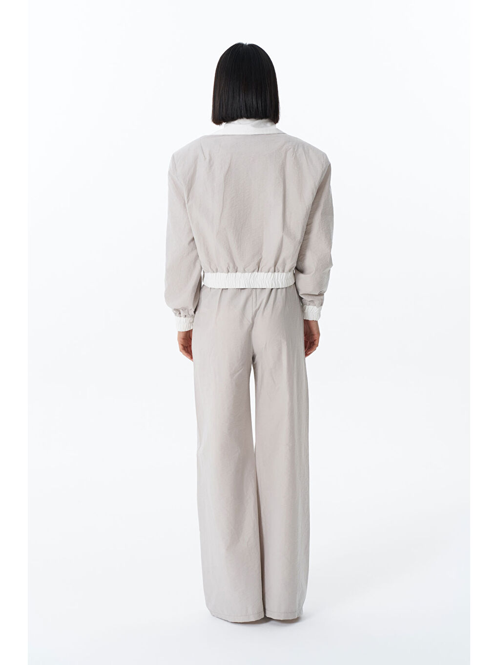 Renk Bloklu Beli Lastikli Bomber Ceket Gri-4