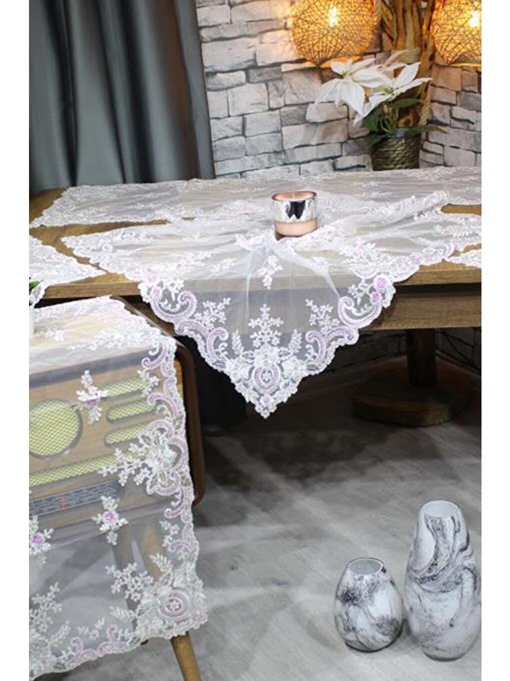 Karışık Akasya 5 Parça Salon Takımı Krem Lila-3