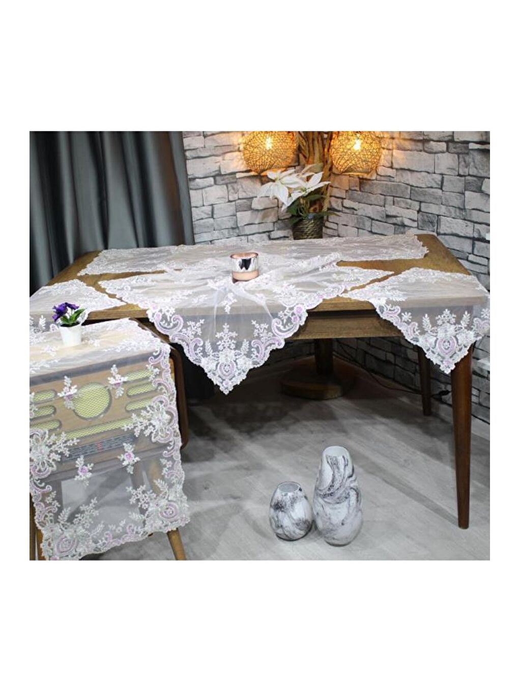 Karışık Akasya 5 Parça Salon Takımı Krem Lila-4