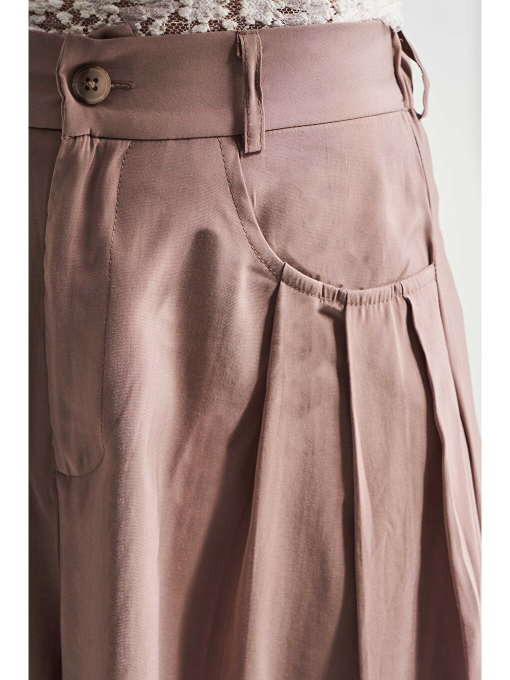 Kahverengi Kadın Süper Palazzo Fit Dökümlü Kumaş Tasarım Pantolon-2