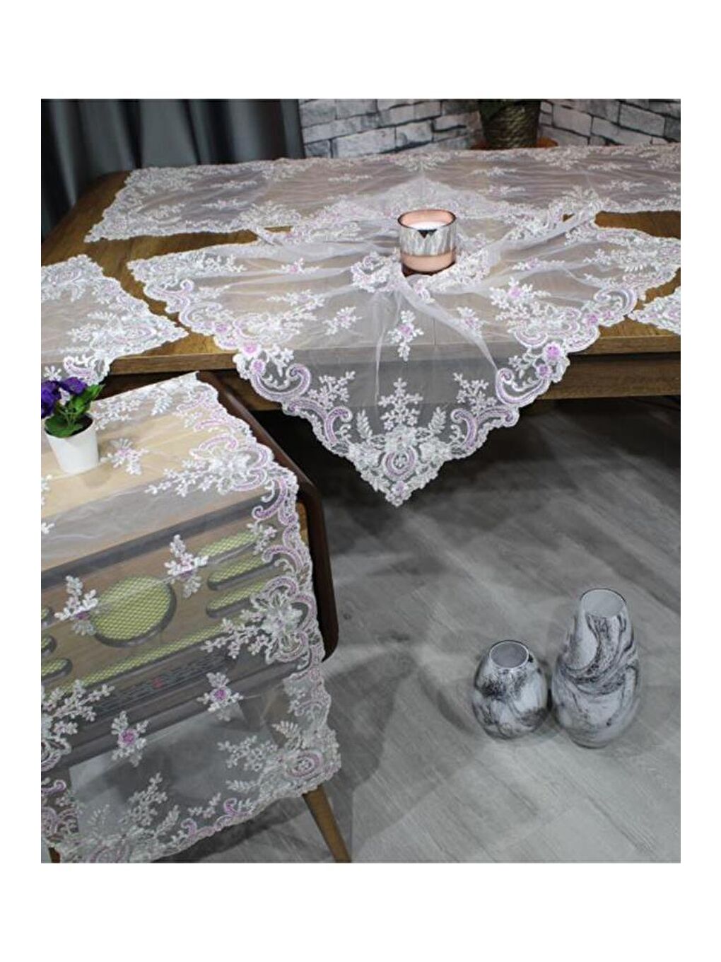 Karışık Akasya 5 Parça Salon Takımı Krem Lila-5