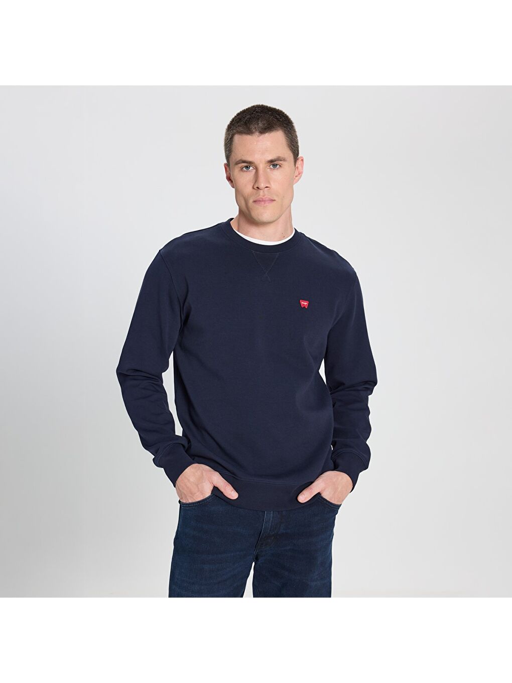 Wrangler Small Logo Regular Fit Erkek Lacivert Yuvarlak Yaka Sweatshirt