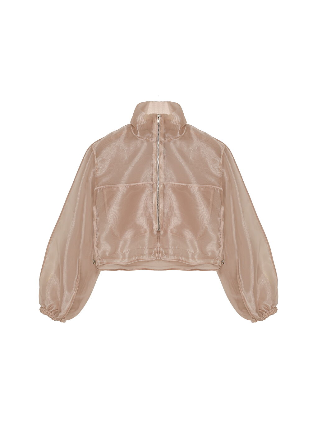 Organze Tül Detaylı Bomber Ceket Bej-1