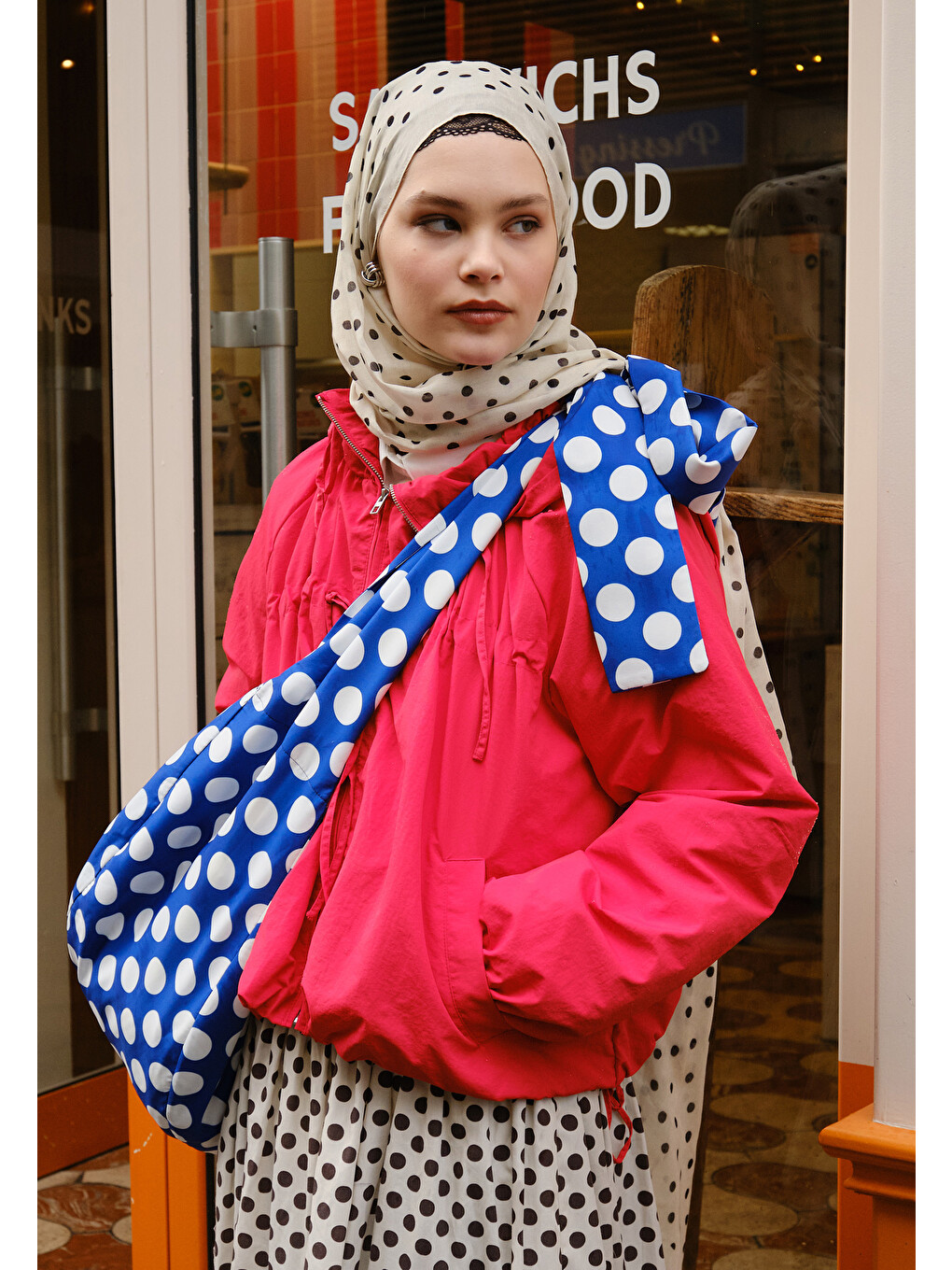 Small Polka Dots Desen Rami Şal Bej-1