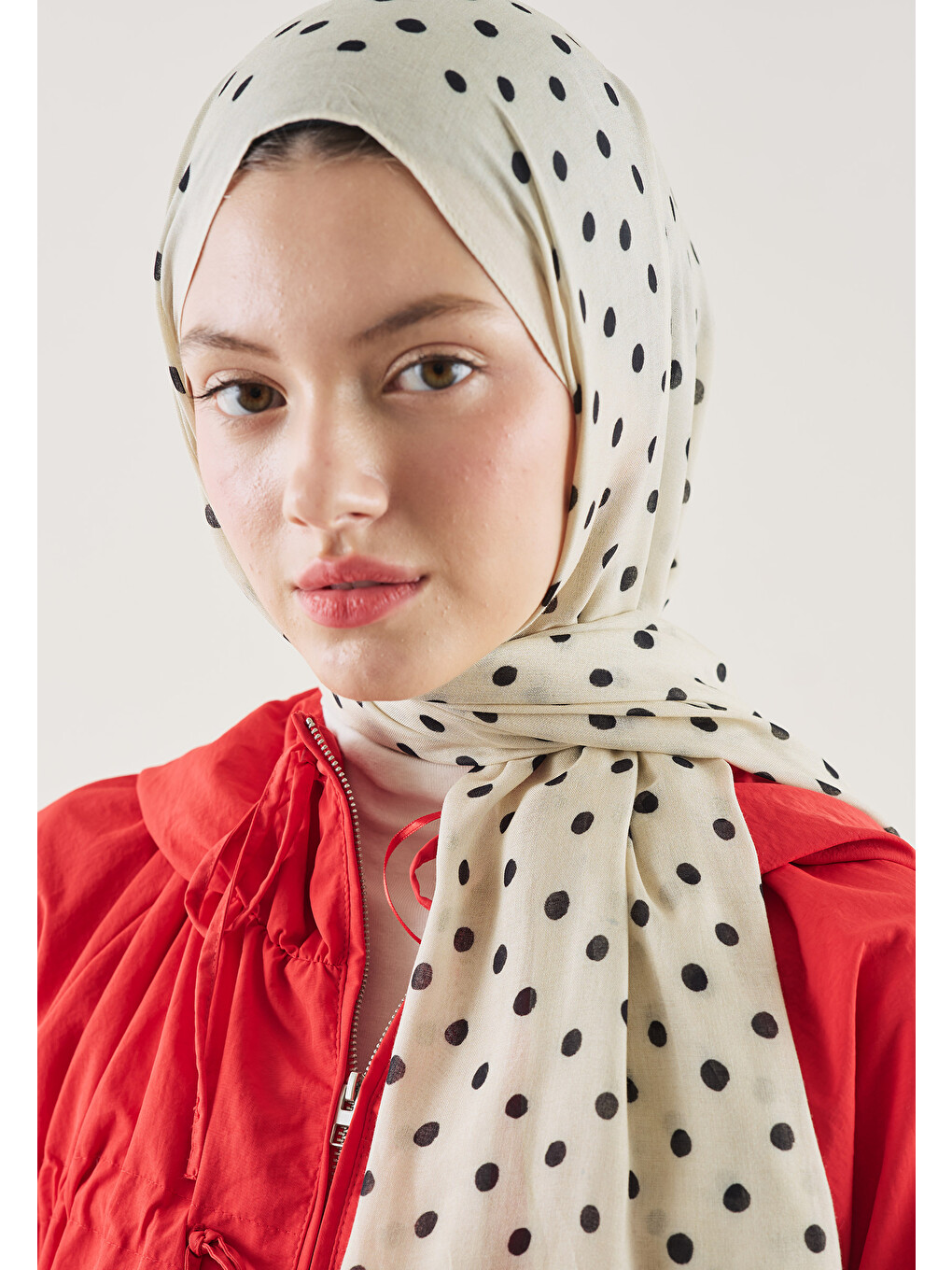 Small Polka Dots Desen Rami Şal Bej-2