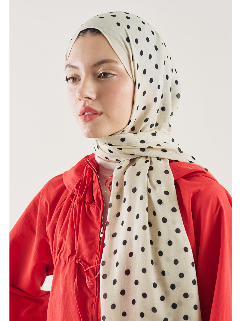 Small Polka Dots Desen Rami Şal Bej-3