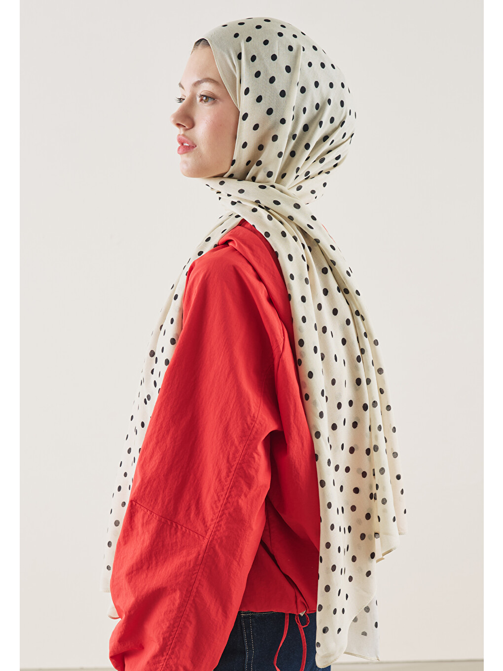 Small Polka Dots Desen Rami Şal Bej-4