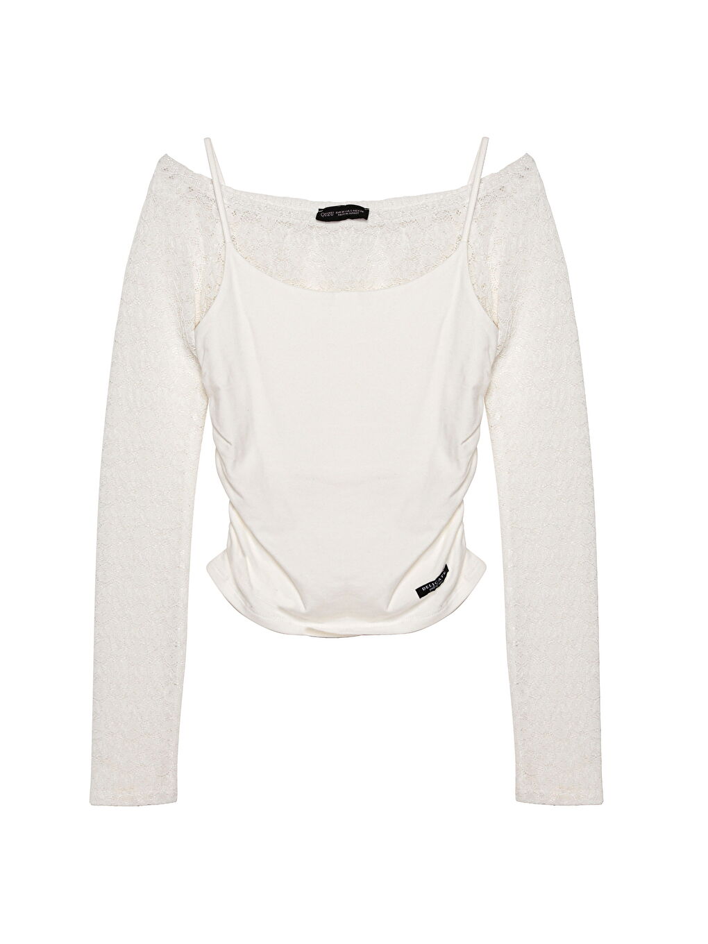 Dantel Detaylı Askılı Drapeli Bluz Ekru-1