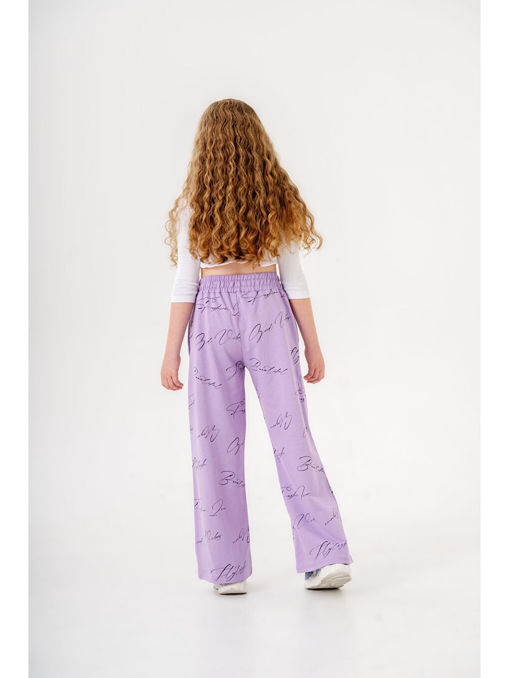 Lila Geniş Paçalı Tüm Alan Baskılı Kız Çocuk Eşofman Altı-8