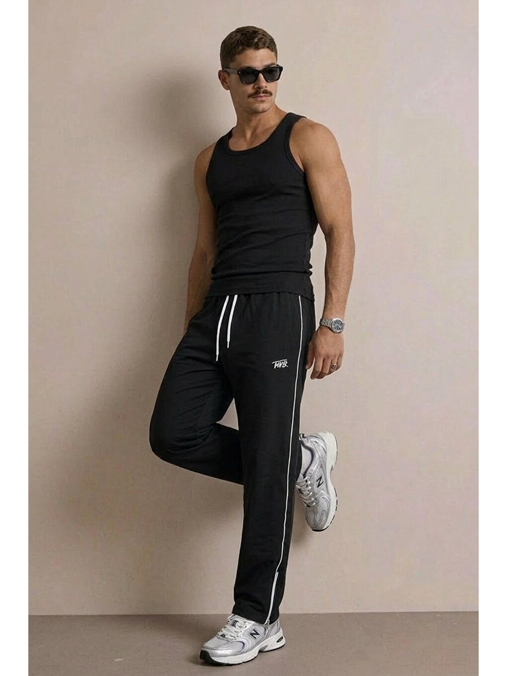 Erkek Regular Fit Baskılı Siyah Baskılı Eşofman Altı-2