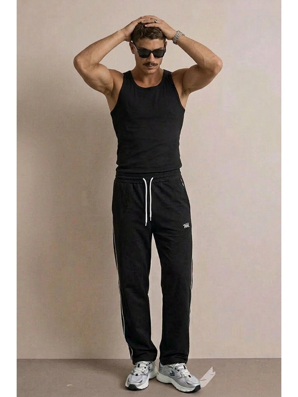 Erkek Regular Fit Baskılı Siyah Baskılı Eşofman Altı-3