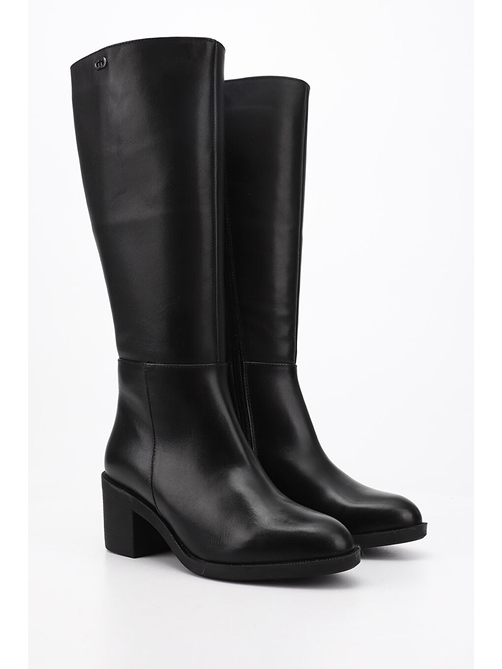 Mor Kadın ZÜMRÜT-SİYAH Fermuarlı Kalın Topuklu Hakiki Deri Çizme-1