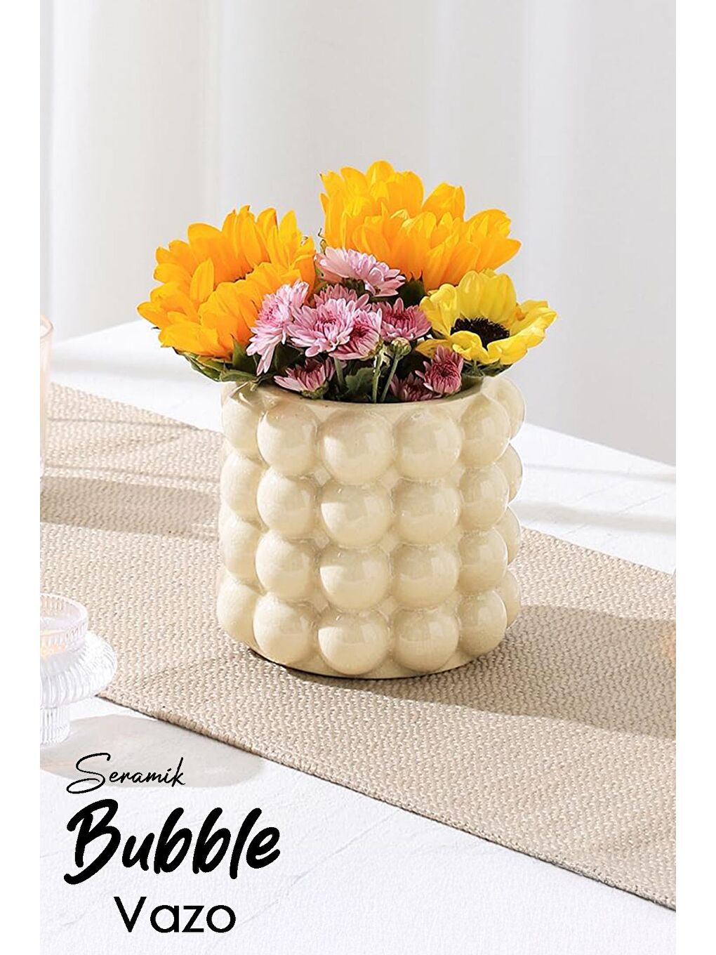 Ekru Seramik Bubble Vazo