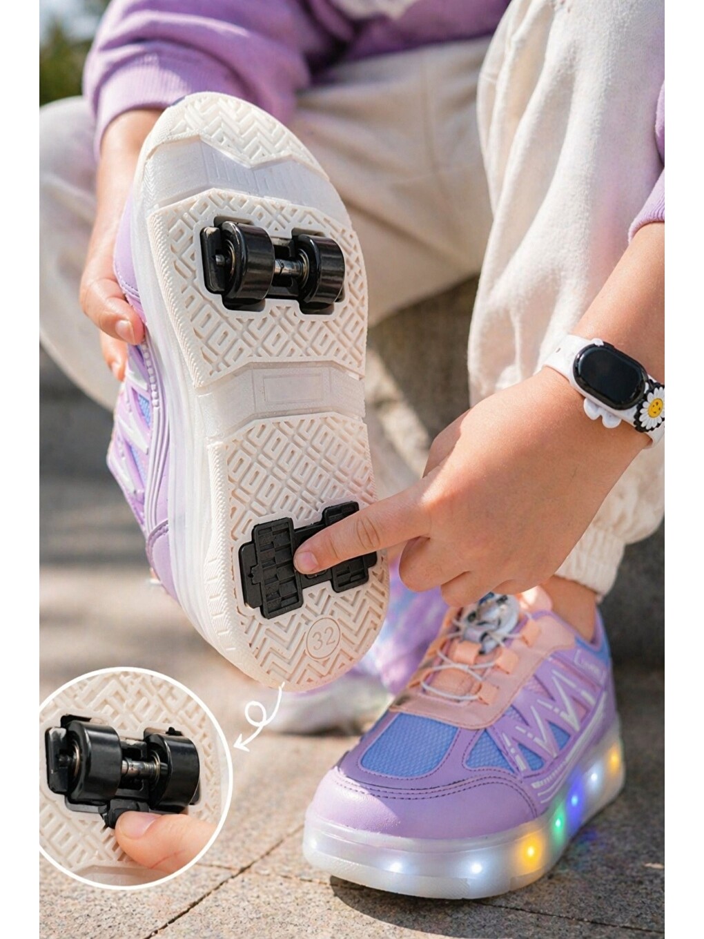 Lila SKY Çocuk Işıklı Patenli Tekerlekli Sneaker Spor Ayakkabı-2