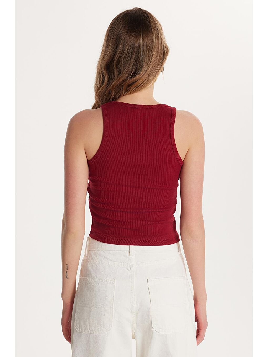 Kadın Slim Fit Dar Kesim İnce Askılı U Yaka Bordo Body Atlet-4