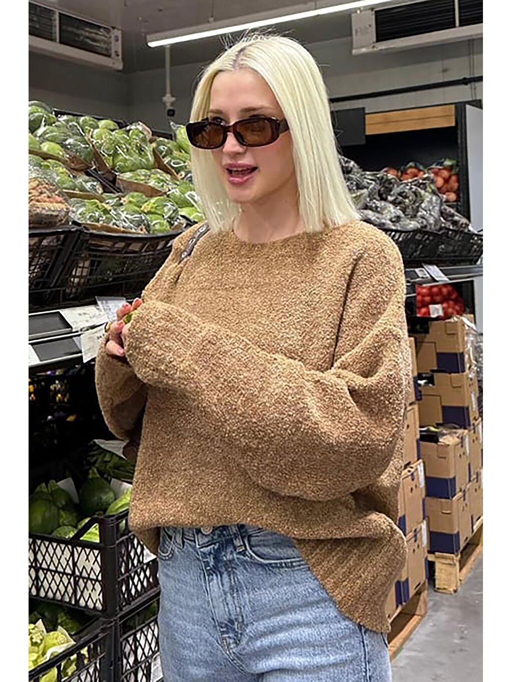 Kahverengi Camel Bisiklet Yaka Kadın Buklet Kazak Mg2480