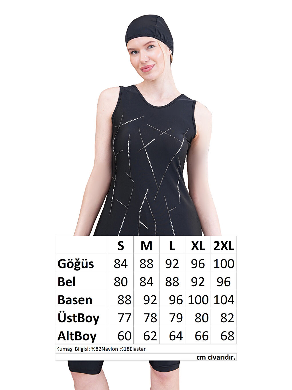 Taş Detaylı Elastanlı Sıfır Kol Yarı Kapalı Tesettür Mayo Arzu 2519 Siyah-2