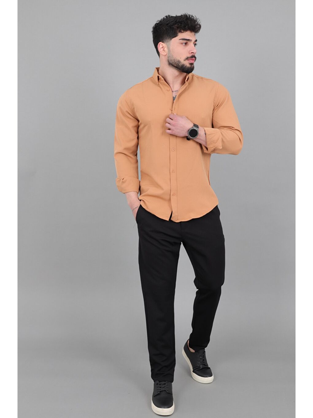 Sarı Double Yazlık Uzun Kol Gömlek MRS 217_40416-1