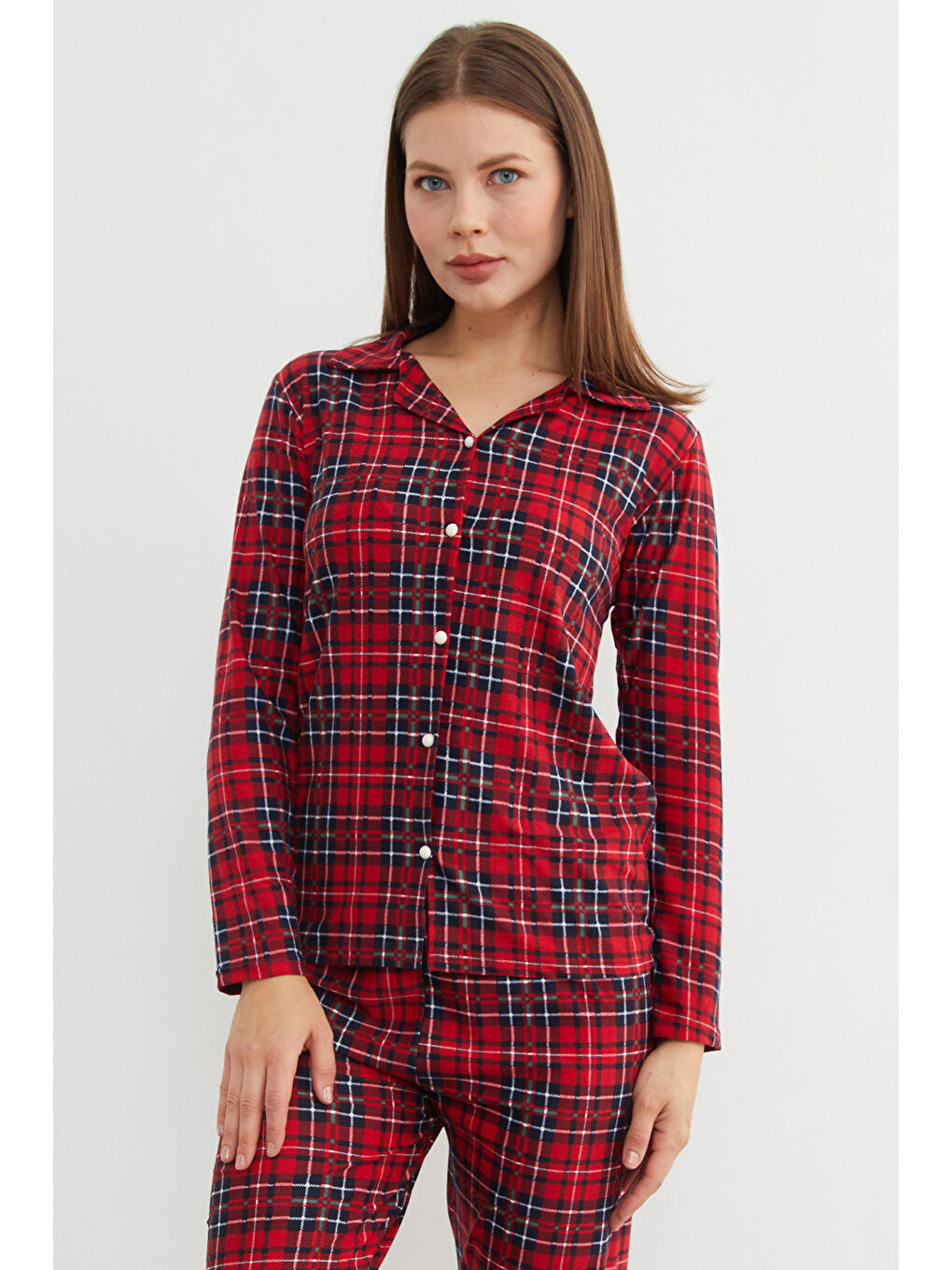 Bordo Çizgili Süet Pijama Takımı-3