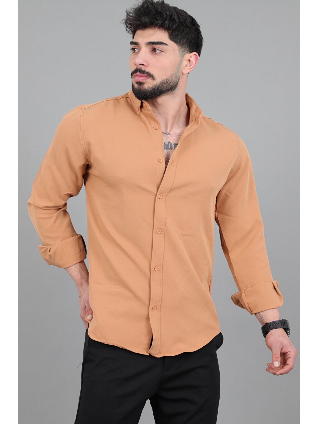 Sarı Double Yazlık Uzun Kol Gömlek MRS 217_40416-2